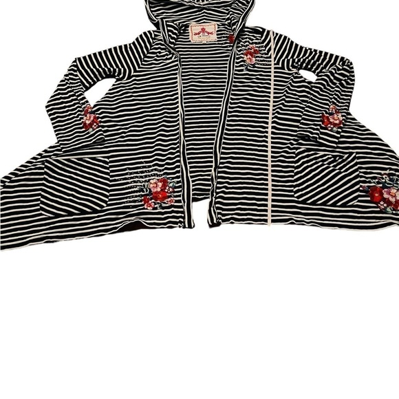 JOHNNY WAS BLACK AND WHITE HOODED OPEN CARDIGAN SIZE MEDIUM - Picture 5 of 11